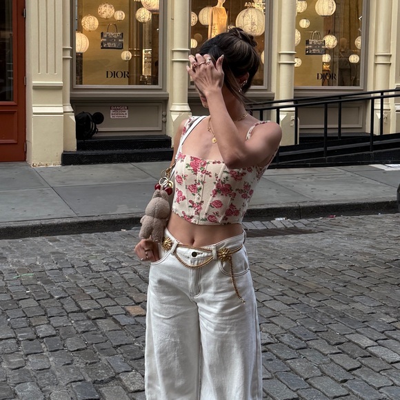 Knitted Corset Top in Cream Floral / XS / never worn - Picture 3 of 10